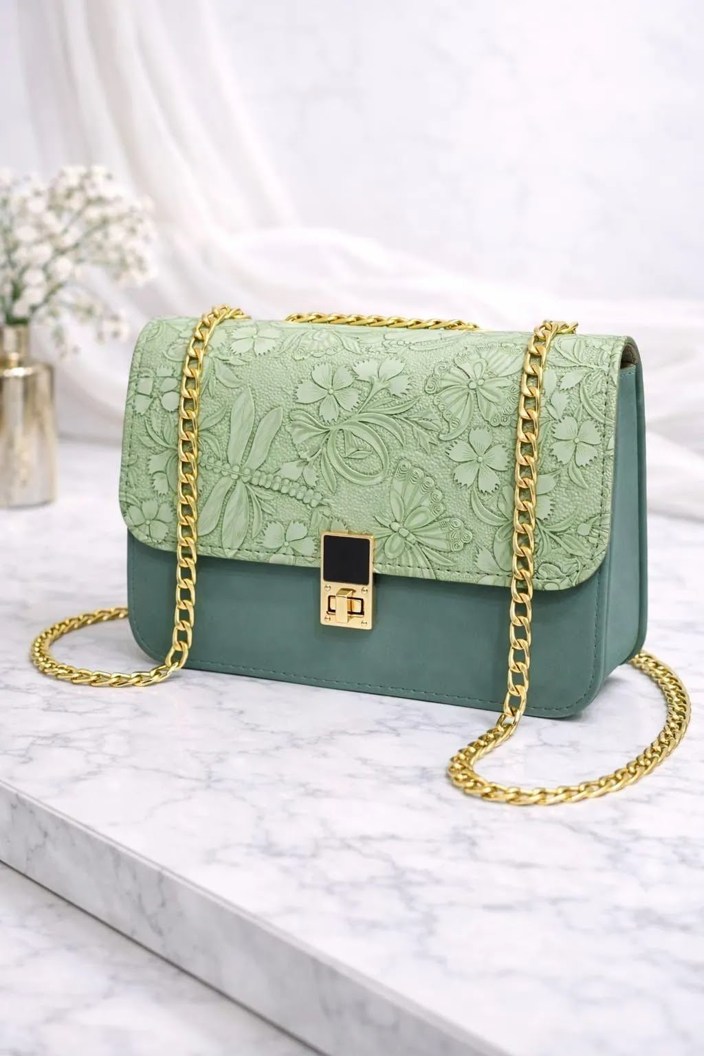 Stylish Green Chain Crossbody Bag
