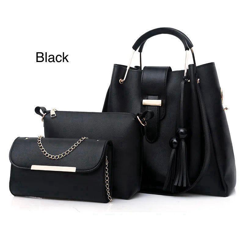 Women’s Rexine Hand Bag Set – Black
