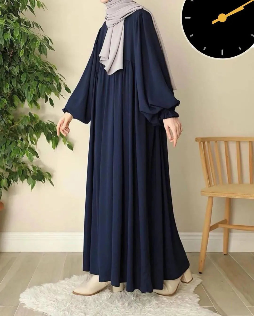 Georgette Plain Classic Abaya with Stroller – Blue
