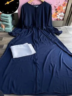Georgette Plain Classic Abaya with Stroller – Blue