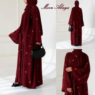 Georgette Embroidered Full Abaya with Stroller – Maroon