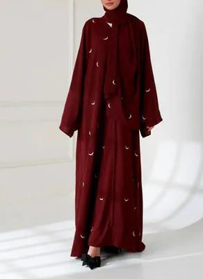 Georgette Embroidered Full Abaya with Stroller – Maroon