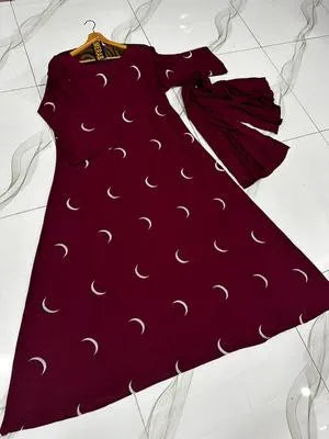 Georgette Embroidered Full Abaya with Stroller – Maroon