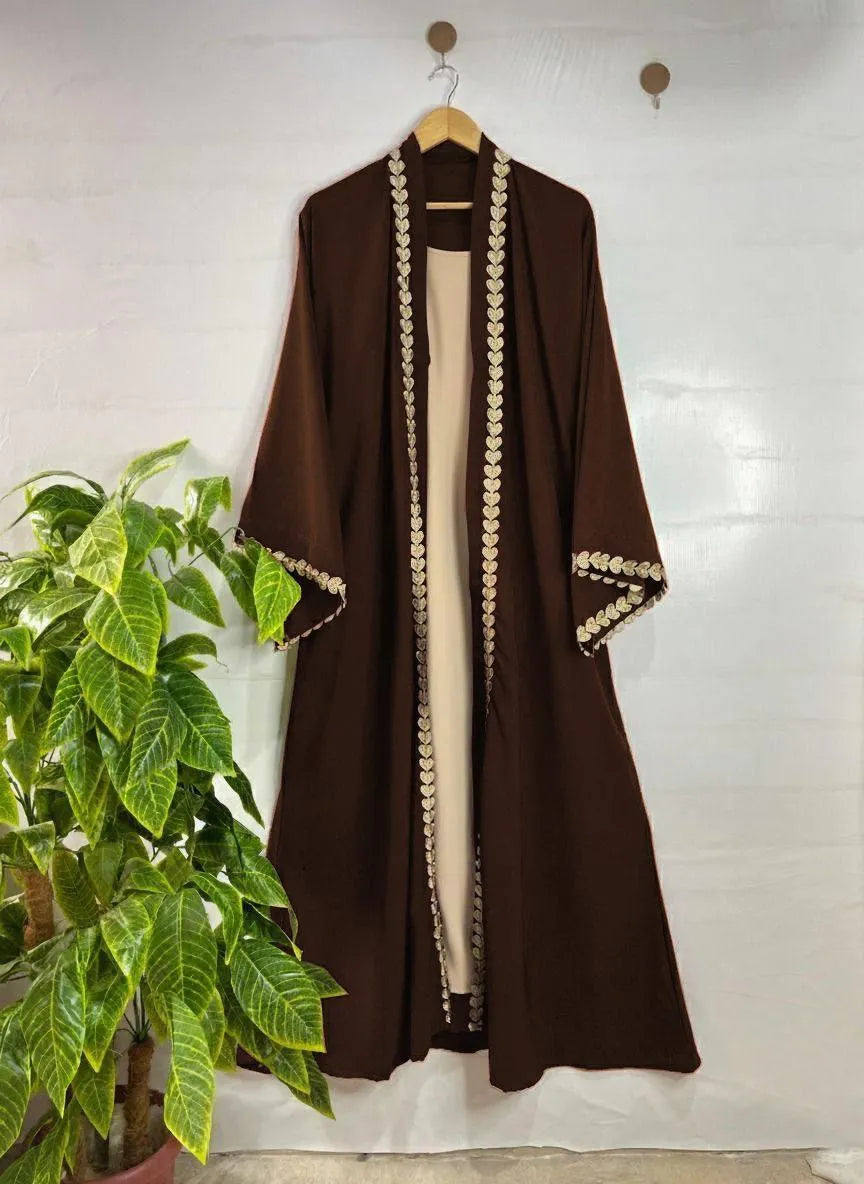 Georgette Embroidered Classic Abaya – Brown