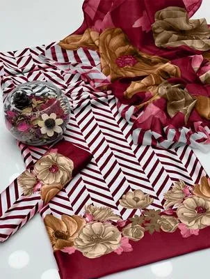 Red 3 Pcs Silky Unstitched Suit – Summer 2026