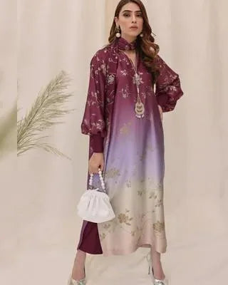 3 Pcs Unstitched Silky Suit – Multicolor