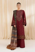 3 Pcs Women's Unstitched Embroidered Lawn Suit – Maroon