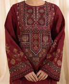 3 Pcs Women's Unstitched Embroidered Lawn Suit – Maroon