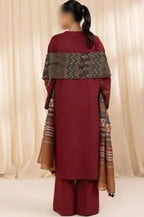 3 Pcs Women's Unstitched Embroidered Lawn Suit – Maroon