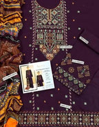 3 Pcs Women's Unstitched Embroidered Lawn Suit – Purple