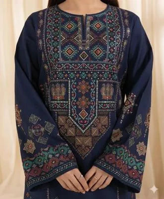 3 Pcs Women's Unstitched Embroidered Lawn Suit – Blue