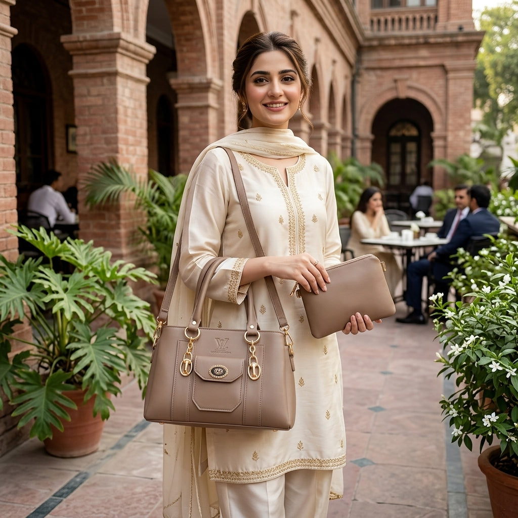 2-Piece Women’s Leather Handbag Set