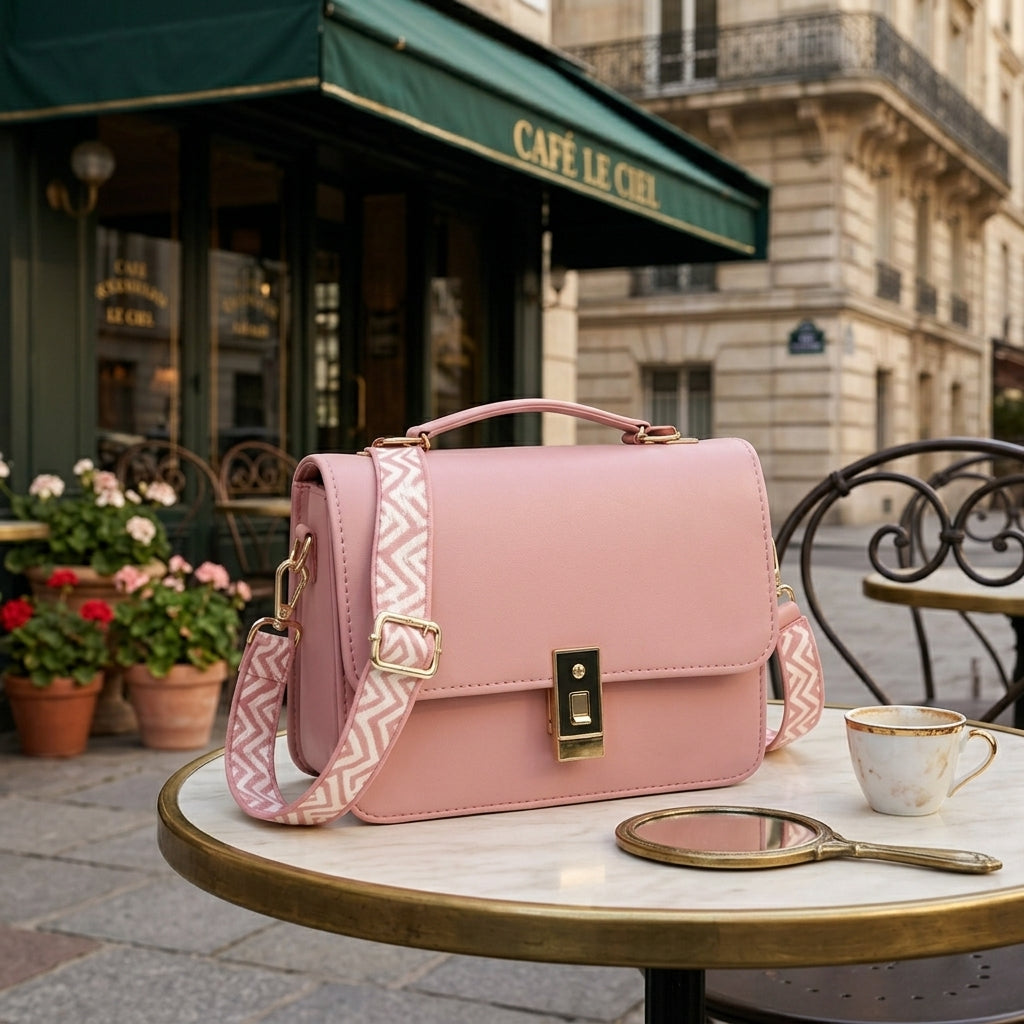 Compact Pink Leather Crossbody Bag