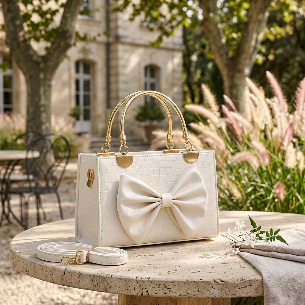 Simple White Leather Handbag