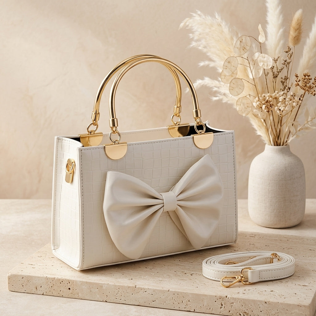 Simple White Leather Handbag