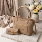 Women's Leather Plain Shoulder Bag – Beige