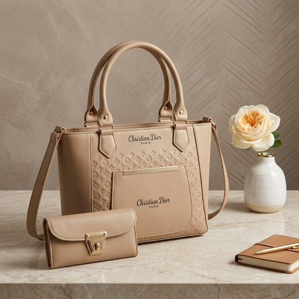 Women's Leather Plain Shoulder Bag – Beige