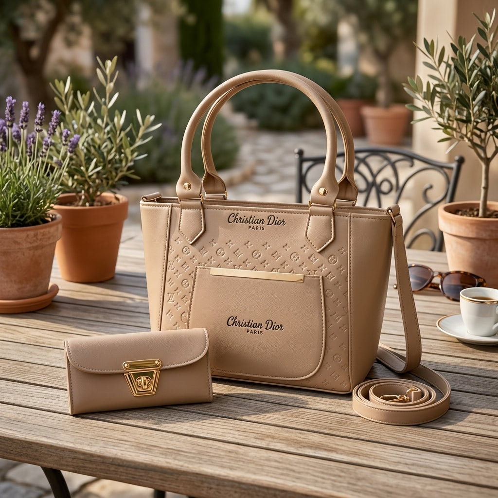 Women's Leather Plain Shoulder Bag – Beige