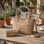 Women's Leather Plain Shoulder Bag – Beige