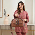 Women's Leather Plain Shoulder Bag – Brown