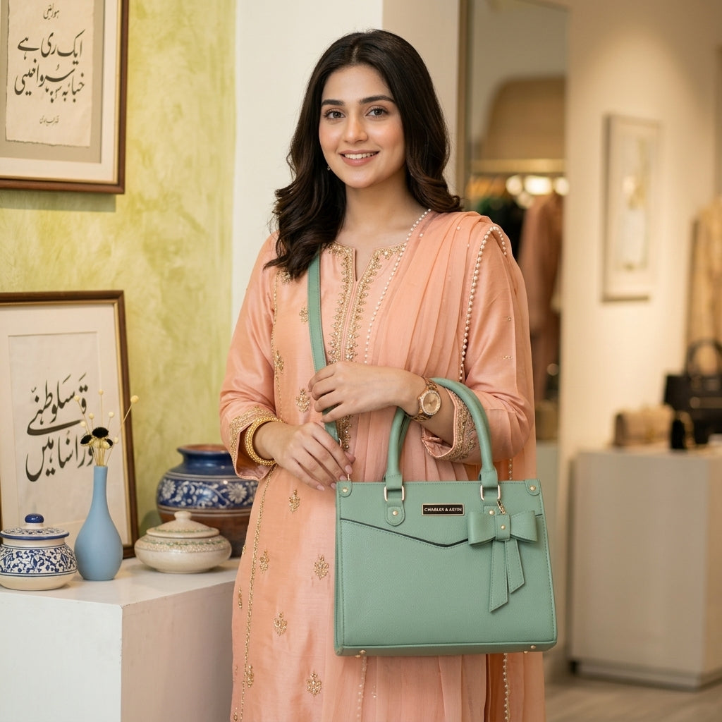 Mint Green Leather Shoulder Bag