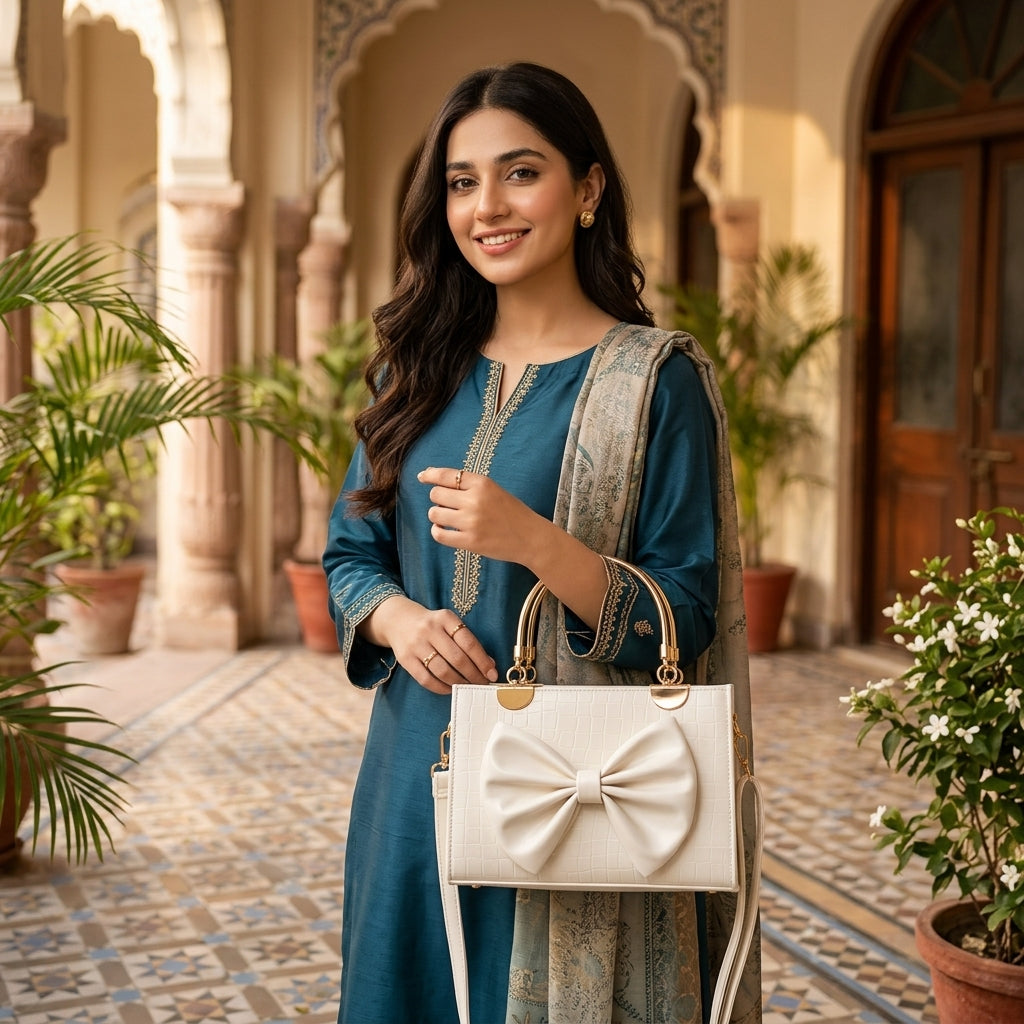 Simple White Leather Handbag