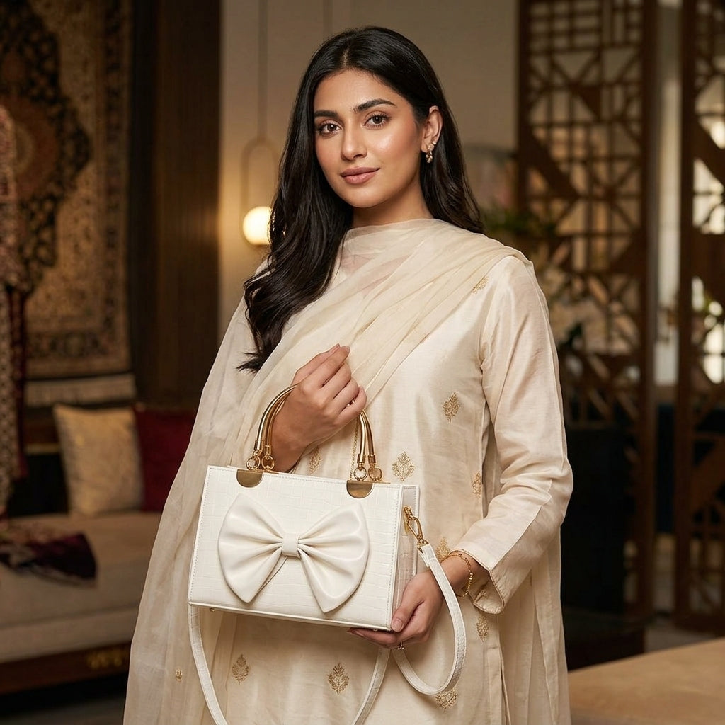 Simple White Leather Handbag