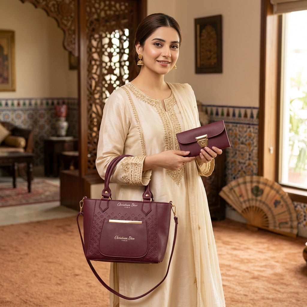Women's Leather Plain Shoulder Bag – Maroon