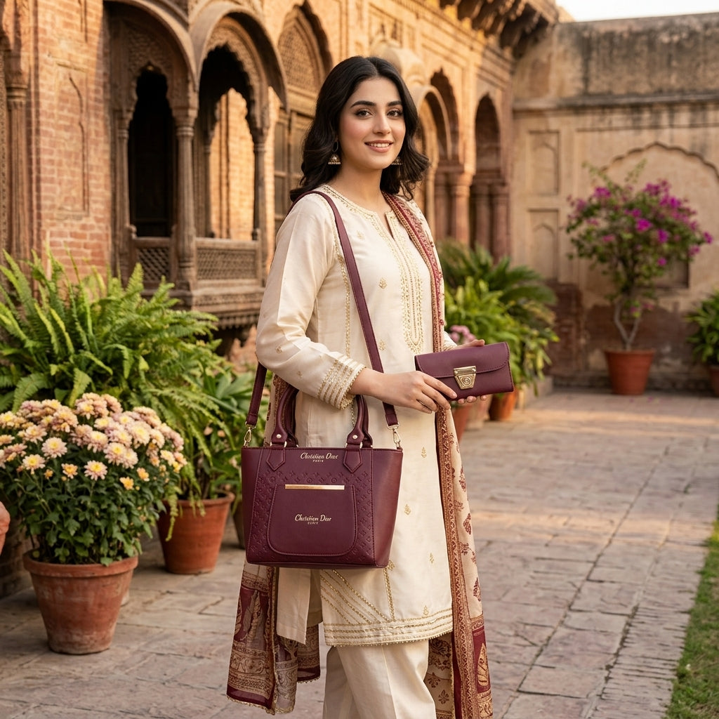 Women's Leather Plain Shoulder Bag – Maroon