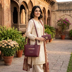 Women's Leather Plain Shoulder Bag – Maroon