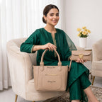 Women's Leather Plain Shoulder Bag – Beige