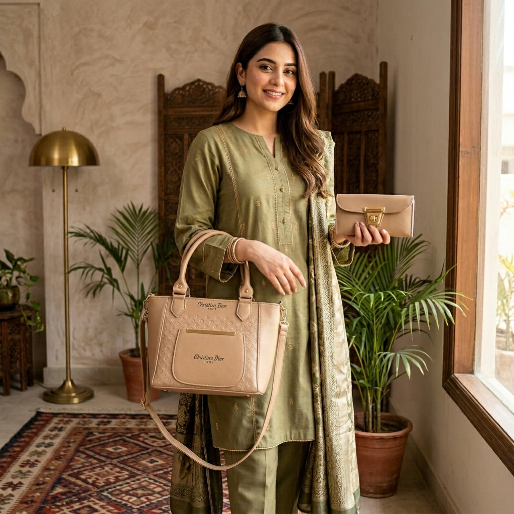 Women's Leather Plain Shoulder Bag – Beige