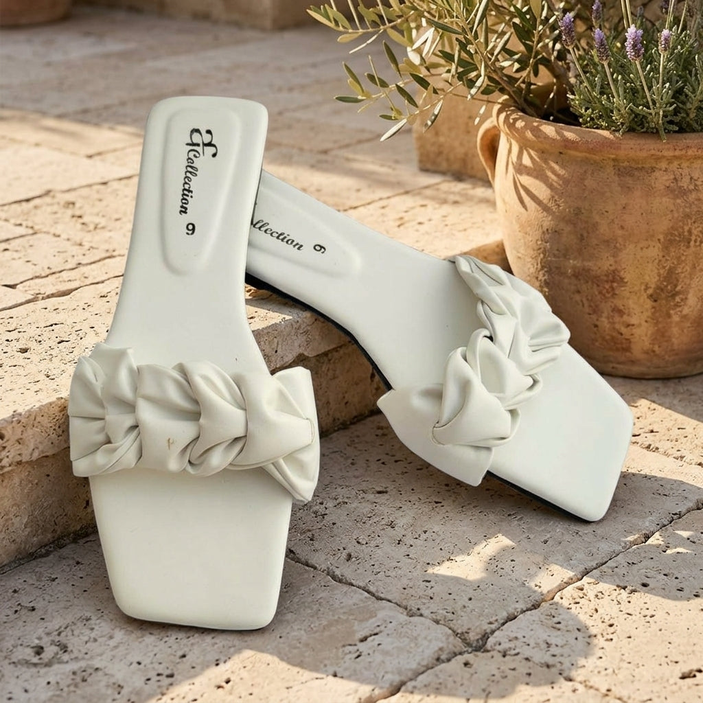 Elegant White Ruffled Flats for Women