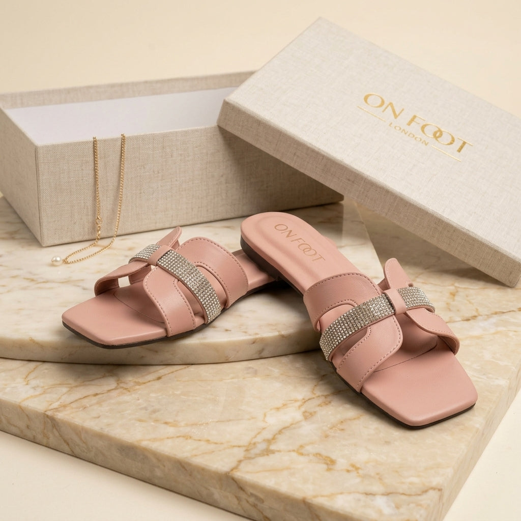 Stylish Pink Rhinestone Slides for Women