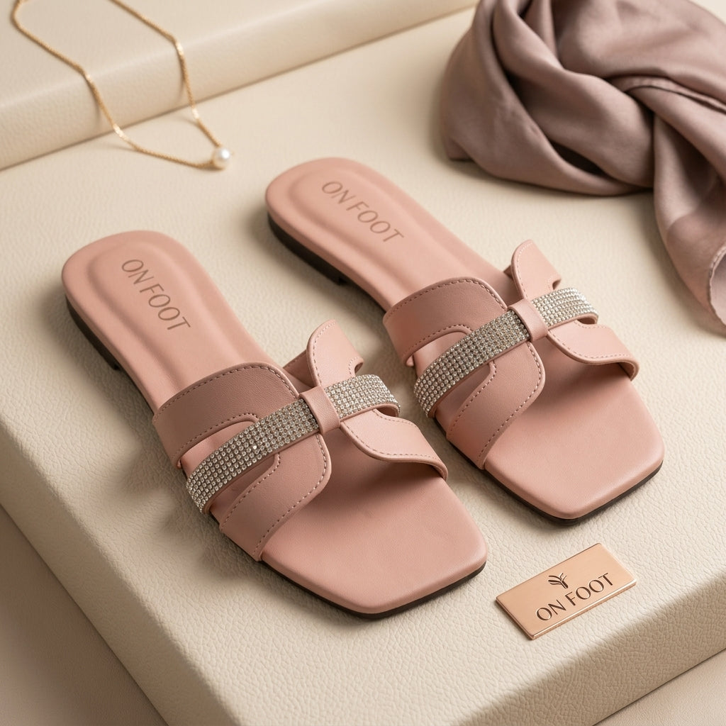 Stylish Pink Rhinestone Slides for Women