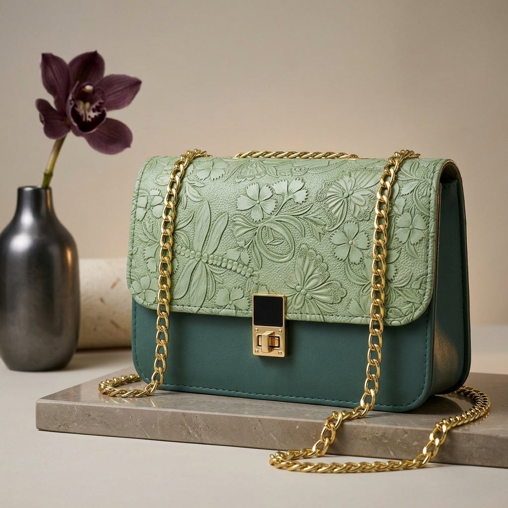 Stylish Green Chain Crossbody Bag