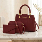 3-Piece Maroon Leather Handbag Set – Stylish & Organized Everyday Carry