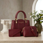 3-Piece Maroon Leather Handbag Set – Stylish & Organized Everyday Carry