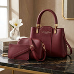 3-Piece Maroon Leather Handbag Set – Stylish & Organized Everyday Carry
